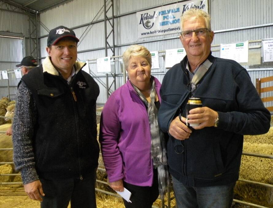 Kelvale stud principal Stephen Kellock with Gay and Snow Rowe, Almerta Station, Carrieton, who bought 16 rams for a $1050 average.