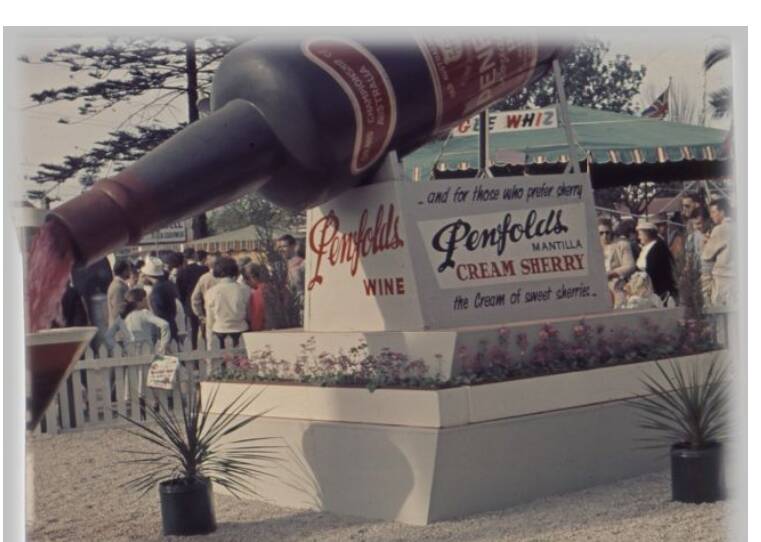 The big Penfolds wine bottle. Credit: Royal Adelaide Show archives.