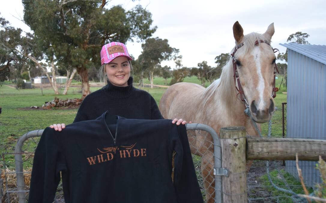 Lucindale's Georgia Amos (pictured with her palomino Rado) is the brainchild behind emerging rural fashion brand, Wild Hyde. Picture by Catherine Miller