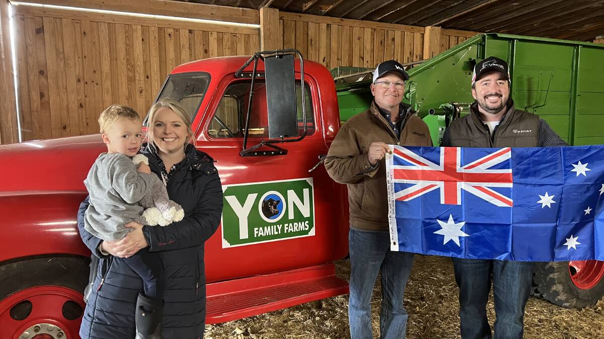 Kevin Yon, Yon Family Farms, South Carolina (second from right) showed Emma, Angus and Jake Phillips around their beef business which has grown from 100 cows to 1400 cows.