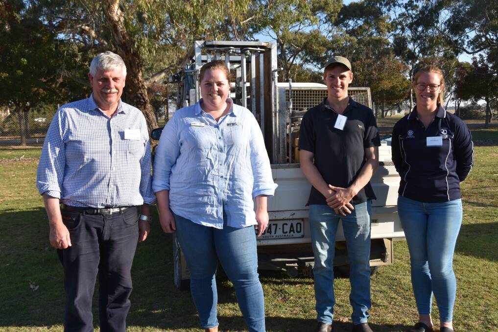 TALKING LAMBS: University of Adelaide's Forbes Brien, Mackillop Farm Management Group executive officer Meg Bell, scanner Josh Cousins and SARDI senior research officer Alice Weaver at last week's MFMG workshop on Scanning and Survival in Sheep.