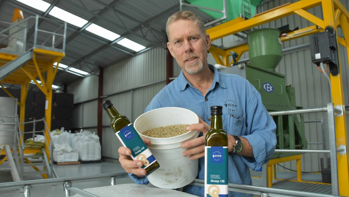 GOOD OIL: Good Country Hemp managing director Mick Andersen has converted his warehouse to a hemp processing facility, and has already processed two batches of hemp oil used for cooking.
