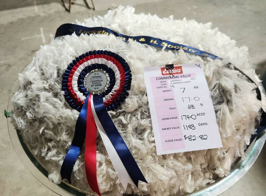 Conmurra Station's grand champion fleece which was also the highest commercial value at $82.82. 