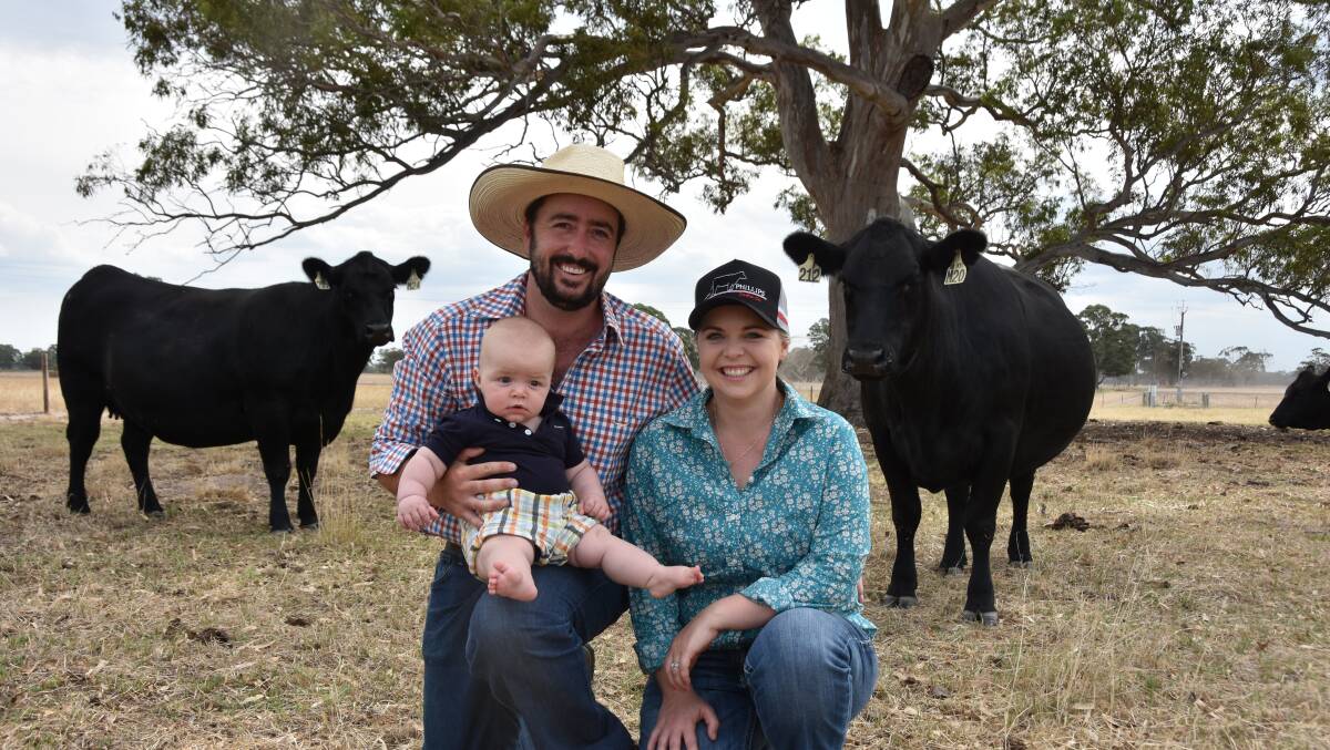 ON SHOW: Jake and Emma Phillips and their five-month-old son Angus, Naracoorte, are looking forward to participating in Stock Journal Beef Week for the first time.