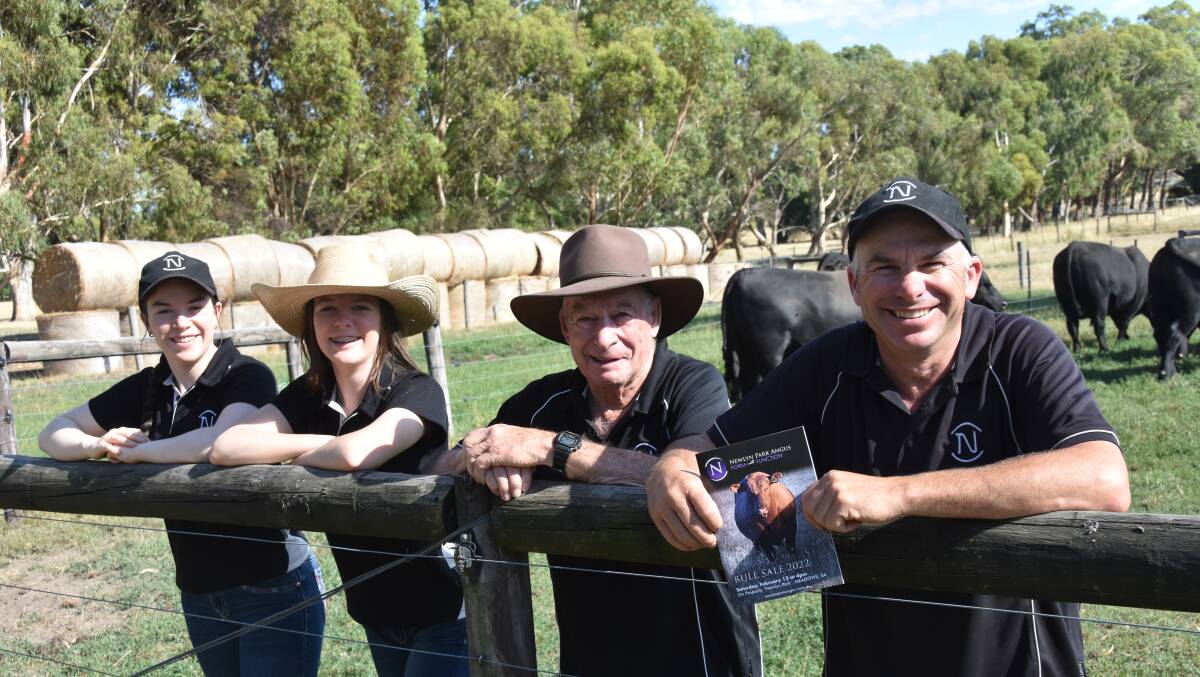 DEBUT OFFERING: Three generations of the Newman family - Lucy, Tess, Ian and Gavin - are preparing for Newlyn Park Angus stud's first bull sale on Saturday, February 12 at Meadows.