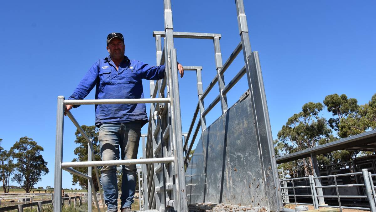 REDUCING RISK: Greg Fisher, Clover Ridge, Marcollat, with his Norton cattle loading ramp, which has a sliding gate at the bottom and a walkway along the side with a hand rail.