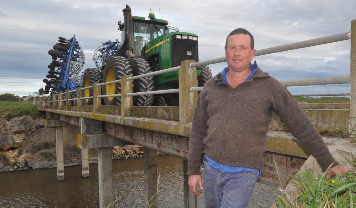 STILL WAITING: Robe farmer David Hurst has been waiting for more than a decade for the bridge across the Bray Drain near his property to be replaced. The narrow bridge makes it difficult to move machinery and livestock. Load limits were even temporarily imposed on the bridge a few years ago due to its deteriorating state.