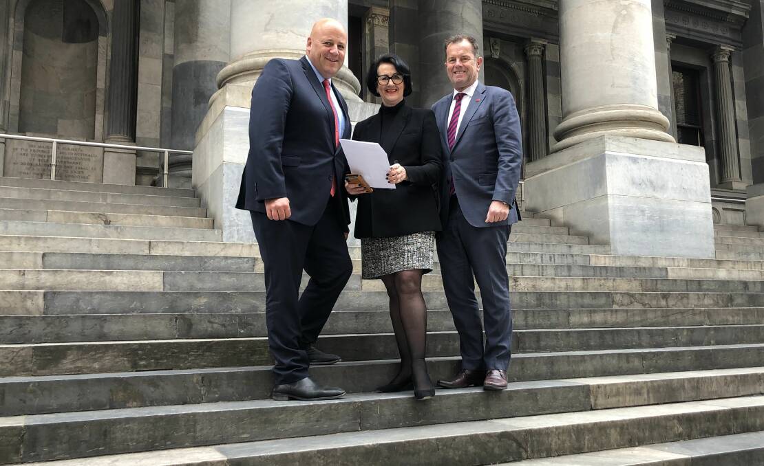 PROTECTION PUSH: Member for Finniss David Basham, Attorney-General Vickie Chapman and Primary Industries Minister Tim Whetstone discuss how to strengthen trespass laws to protect SA farmers.