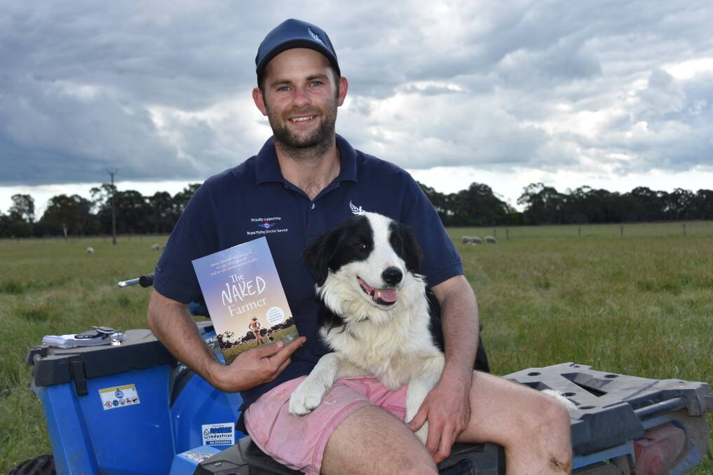 REVEALING STORY: Naked Farmer's Ben Brooksby and his dog Odie with the recently-launched book which tells stories of farmers across Australia and their mental health experiences.