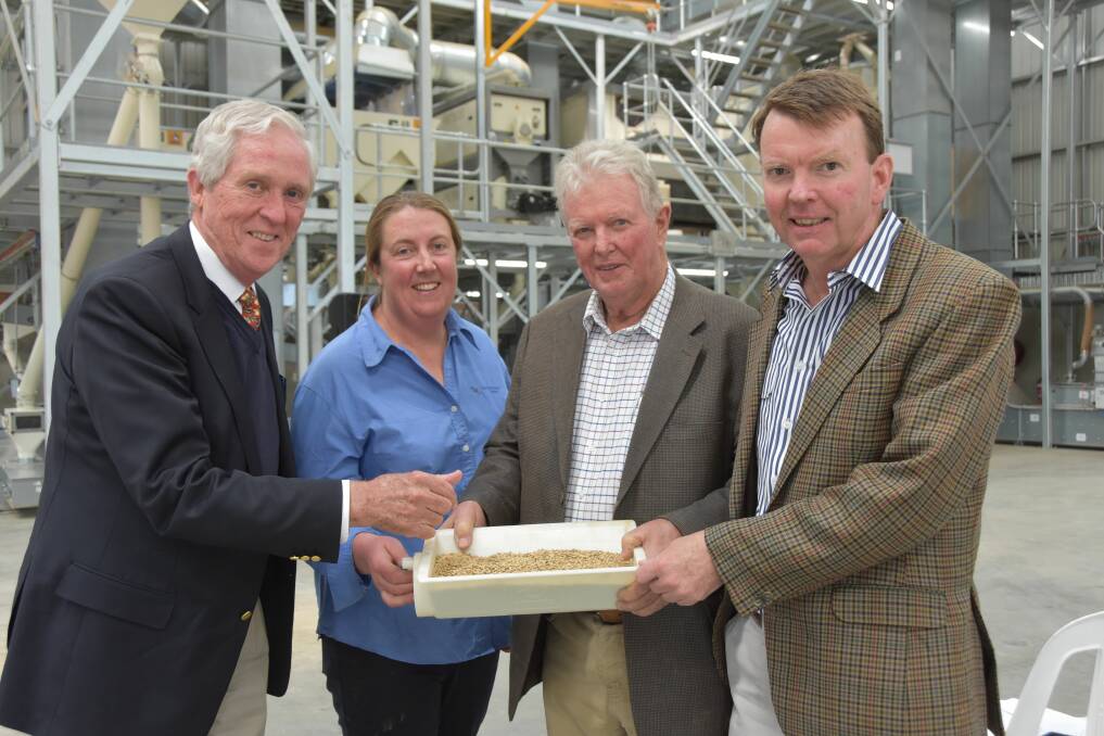 NARACOORTE OPENING: South Pacific Seeds chairman Sandy Dawson, production manager Georgie Fitzgerald, chief executive officer Phil Hancock and managing director Mark Hancock at the new processing plant.
