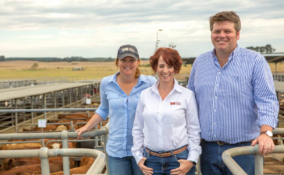 MARKET CHAT: Cattle Council CEO Margo Andrae (centre) with SA director Amanda Giles and Livestock SA southern region's Tom Dawkins.