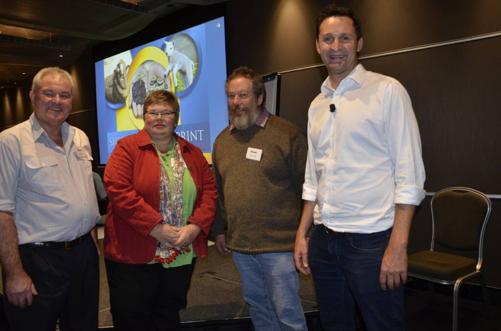 PROFIT MINDSET: Sheep Profit Blueprint Symposium participants Claire and Lynton Arney (centre), Inverbrackie, Strathalbyn, with Sheep Owners Academy founders Greg Johnsson and Andrew Roberts.