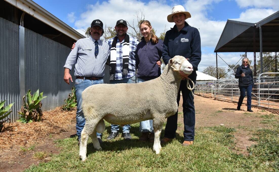 Allendale stud's Alastair Day with Martin, Zoe and Lilly Harvey, Paxton stud, Western Flat who paid $7000 for lot 17 in the Poll Dorsets.