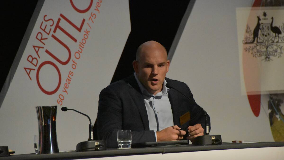 GREAT STORY: NAPCo's Stephen Moore speaking at ABARES Outlook in Canberra this month.