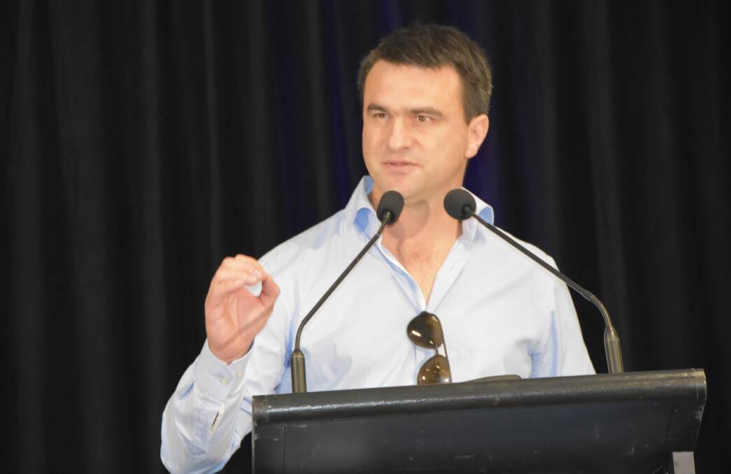 Lachlan Monsbourgh, head of sustainable business development at Rabobank, speaking at Beef Australia in Rockhampton.