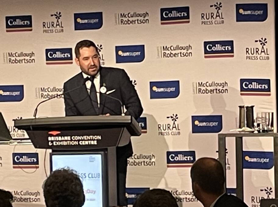 HERE'S AN IDEA: Bryce Camm speaking at the Rural Press Club of Queensland National Agriculture Day lunch.