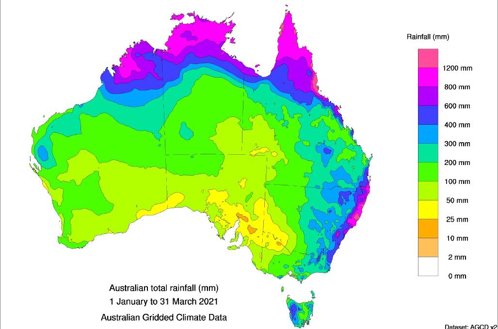 Where the rain has fallen to the end of March. Graphic: Bureau of Meteorology.