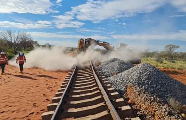 Works has begun the repair the rail line near Tarcoola. Picture: ARTC.