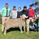 strong qualities: Nutrien's Andrew Wilson, with top price ram buyers Dale Paxton and daughter Jaz; Elders Murray Bridge's Hayden Biddle; and Flairdale stud principal Matt Lehmann and partner Elle Watson, holding Digby and Darcy Lehmann. 