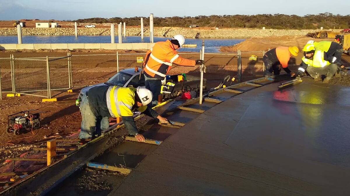 ONGOING WORKS: Concrete slabs being poured earlier this month for the grain silos being erected at the Lucky Bay site.
