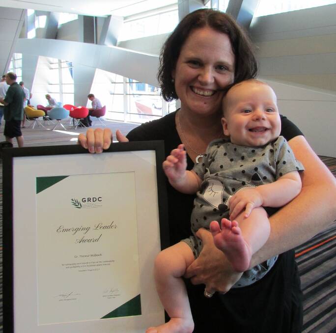 RECOGNITION: CSIRO research scientist Therese McBeath (pictured with son Harry) was the recipient of the GRDC Southern Region 2017 Emerging Leader Award. 
