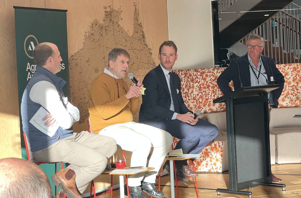 AG IN SIGHTS: Panelists Shane Masters, Artesian Investments; Duxton chairman Ed Peter; and Dan ODonoghue, Merricks Capital, at an Agribusiness Australia investment forum last week.
