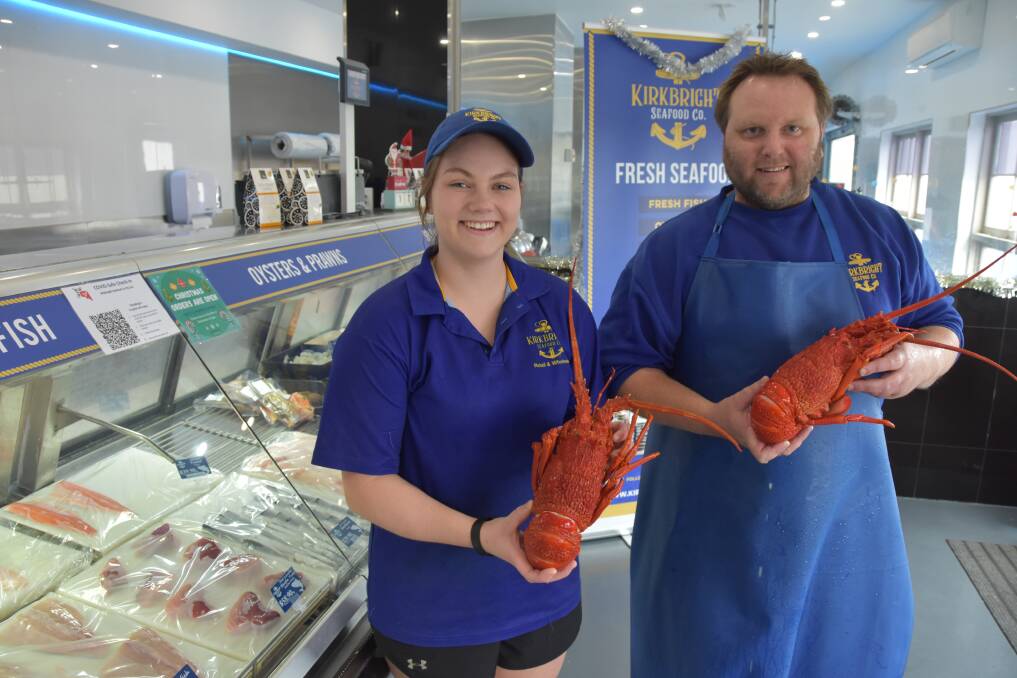 FRESH SEAFOOD: Kirkbright Seafood's Emma Whyte and fishmonger Rhys Kirkbright with some freshly-cooked crayfish at their new retail store in Unley.
