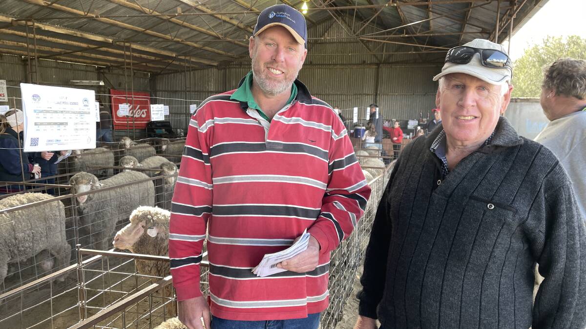 Hayden and Graeme Price, Ben Nevis Farms, near Ararat, Vic, bought nine rams, averaging $2422, which they plan to run with their younger ewes.