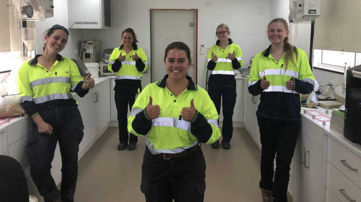 Viterra Frances harvest workers Lily Hannaford, Anna Will, Kelly Will, Bianca Johnson and Grace Davies.