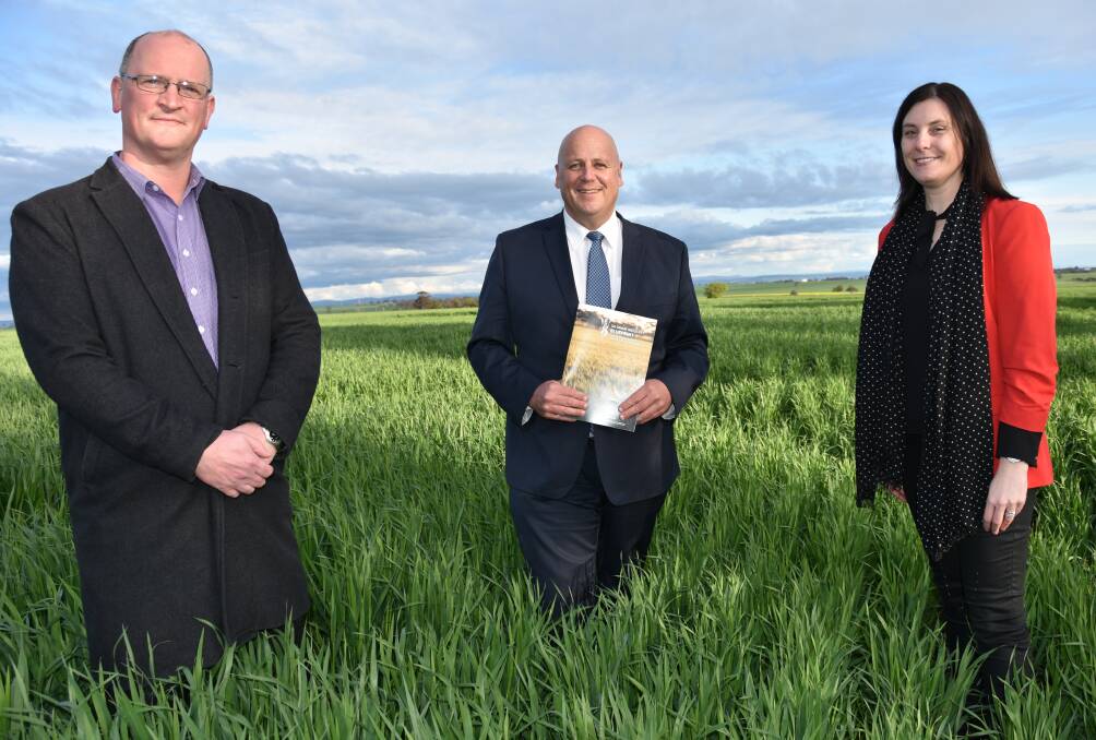 UNVEILED: Blueprint project manager Jonathan Wilson, Primary Industries Minister David Basham and Grain Producers SA chief executive officer Caroline Rhodes launched the SA Grain Industry Blueprint on Monday.