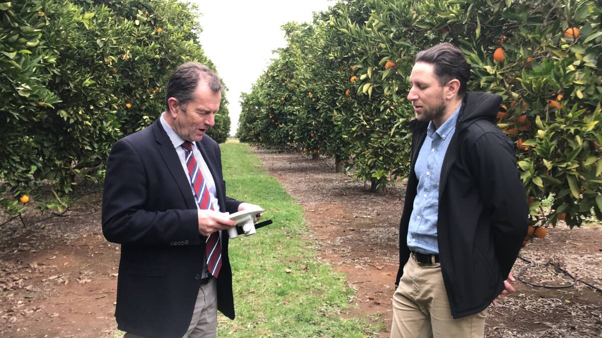 Primary Industries and Regional Development Minister Tim Whetstone at the AgTech incubator launch with D3Ag's Matt Cooper.