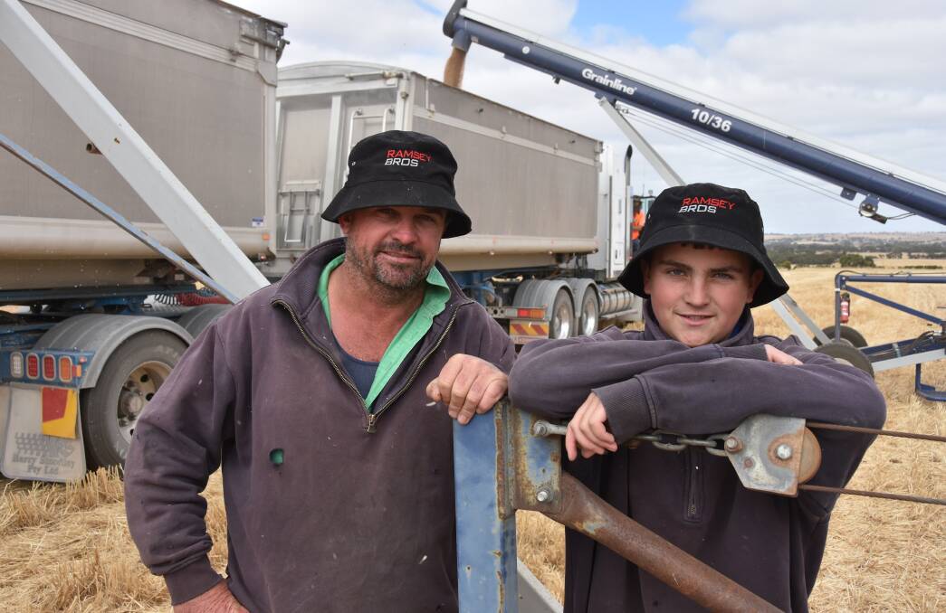 SILO BOUND: At Strathalbyn on Tuesday, Chris Littlejohn and son Billy were getting wheat carted to Tailem Bend.