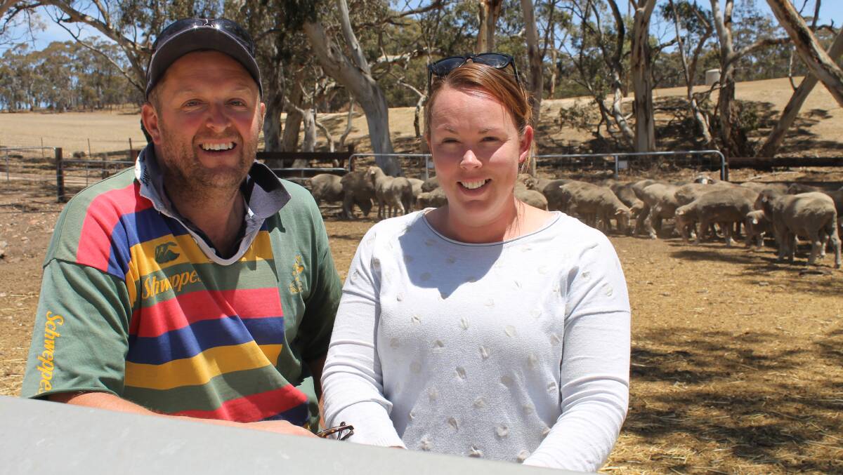 PRIME PREPARATION: Keyneton sheep producers Tim and Kelly Brown in their feedlot, which they primarily used to fatten lambs, but will also be used to prepare ewe lambs for sale.