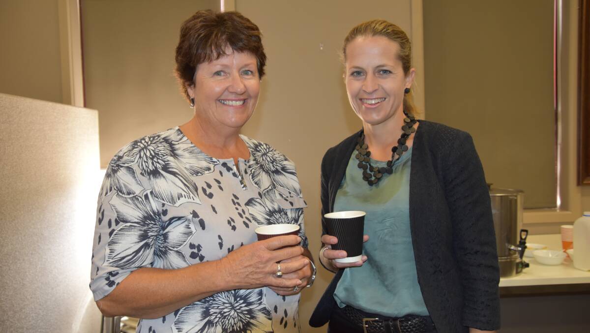 Julie Price of Narridy with Rabobank grains and oilseeds senior analyst Cheryl Kalisch Gordon, who was a guest speaker at the recent Hart Field-Site Getting the Crop In seminar, where she gave an overview of market trends in her presentation 'Trade war tremors descend on dry downunder'. Photo: GABRIELLE HALL