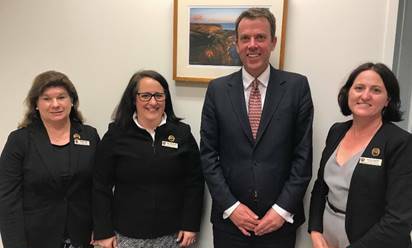 Immediate past-president Wendy Hick, assistant secretary Kate Thompson, Education Minister Dan Tehan and federal president Alana Moller met during delegations in Canberra on October 17.