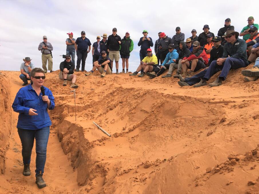 Rural Solutions SA consultant Melissa Fraser in a soil pit at the recent deep ripping demonstration day at Ouyen, Vic, organised by AGRIvision Consultants and Mallee Sustainable Farming. Photo: LYNNE MacDONALD