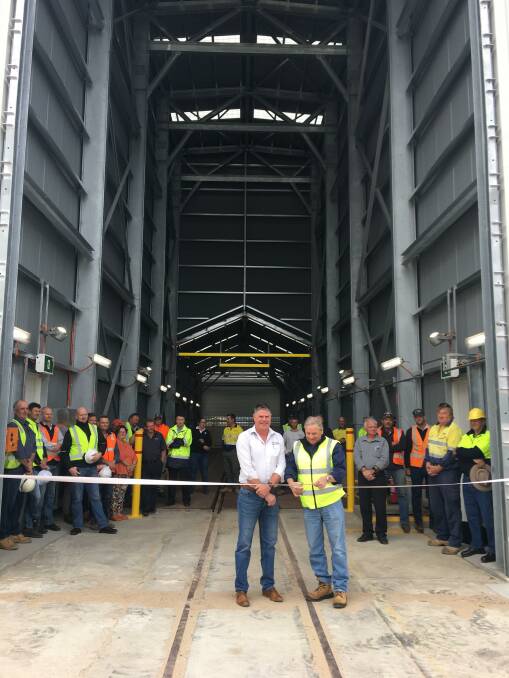 RIBBON CUTTING: Viterra operations manager Michael Hill and City of Port Lincoln Council mayor Brad Flaherty unveiling new infrastructure at Viterra's Port Lincoln site.