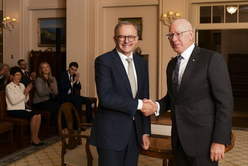 New Prime Minister Anthony Albanese being sworn in by Governor-General David Hurley during a ceremony at Government House. Photo: AAP