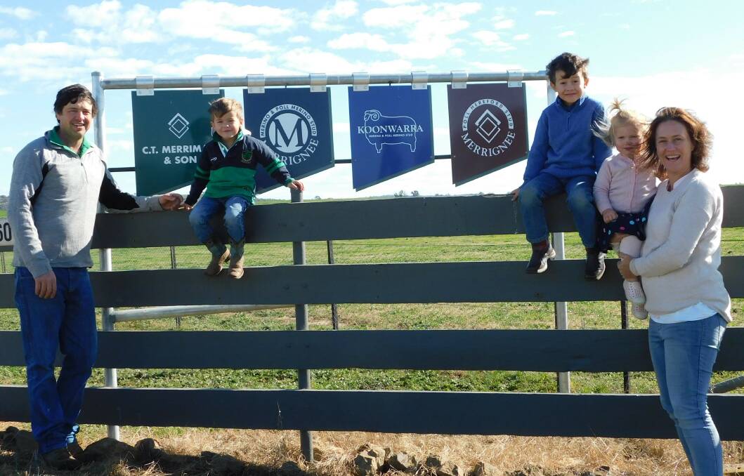 It is a family affair at Merrignee and Koonwarra Merino studs. From left Jono, Toby, Digby, Zoe and Annalise Merriman at their Boorowa property.