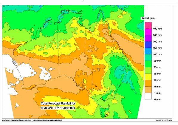 The eight day outlook is promising for southern Queensland and northern NSW in particular. Source: BOM.