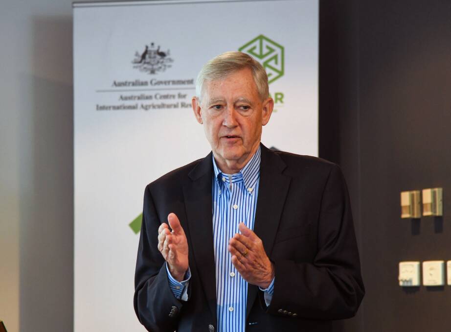 Howarth Bouis speaks at an Australian Centre for International Agricultural Research (ACIAR) meeting this week, photo ACIAR/ Patrick Cape.