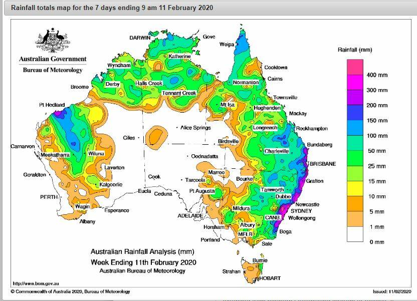 The weekly BOM rainfall map makes happy reading for many previously desperate for rain in northern and eastern Australia.