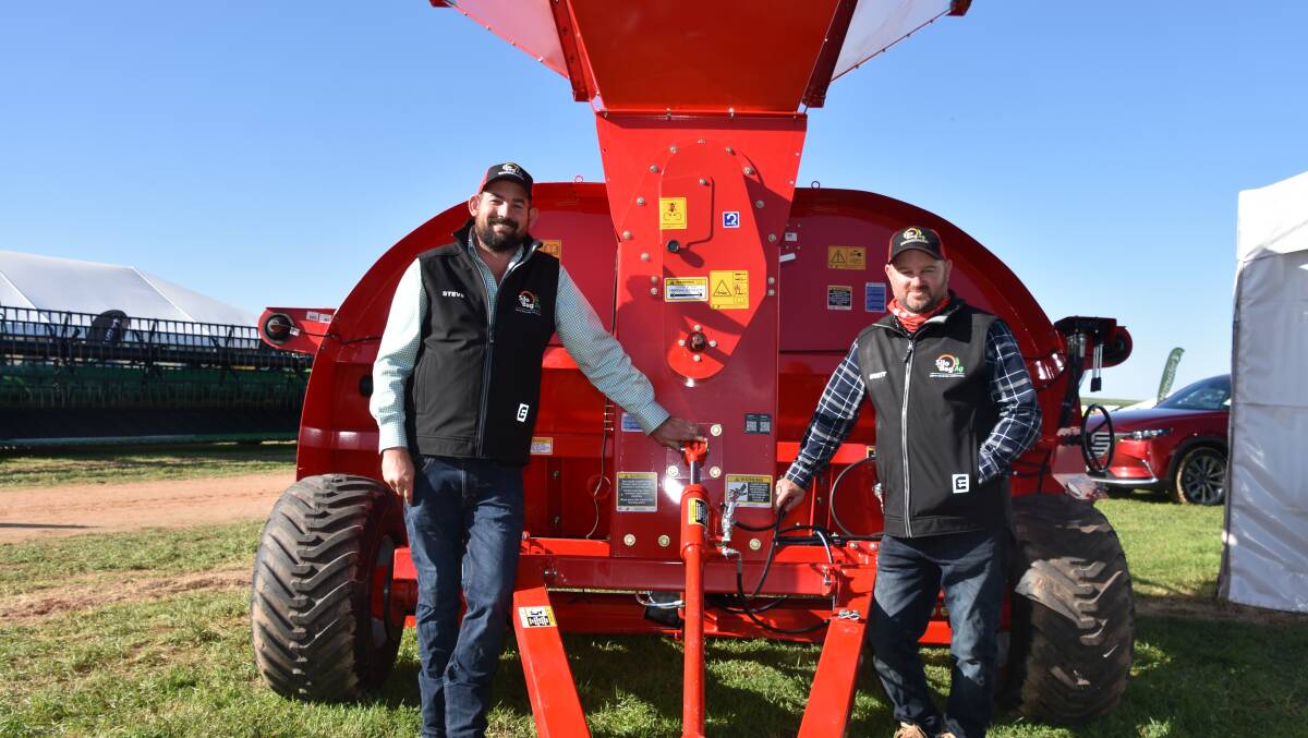 Steve Sherman and Brett Phillips, Silo Bag Ag, were busy with farmer inquiries at last week's Mallee Machinery Field Days.