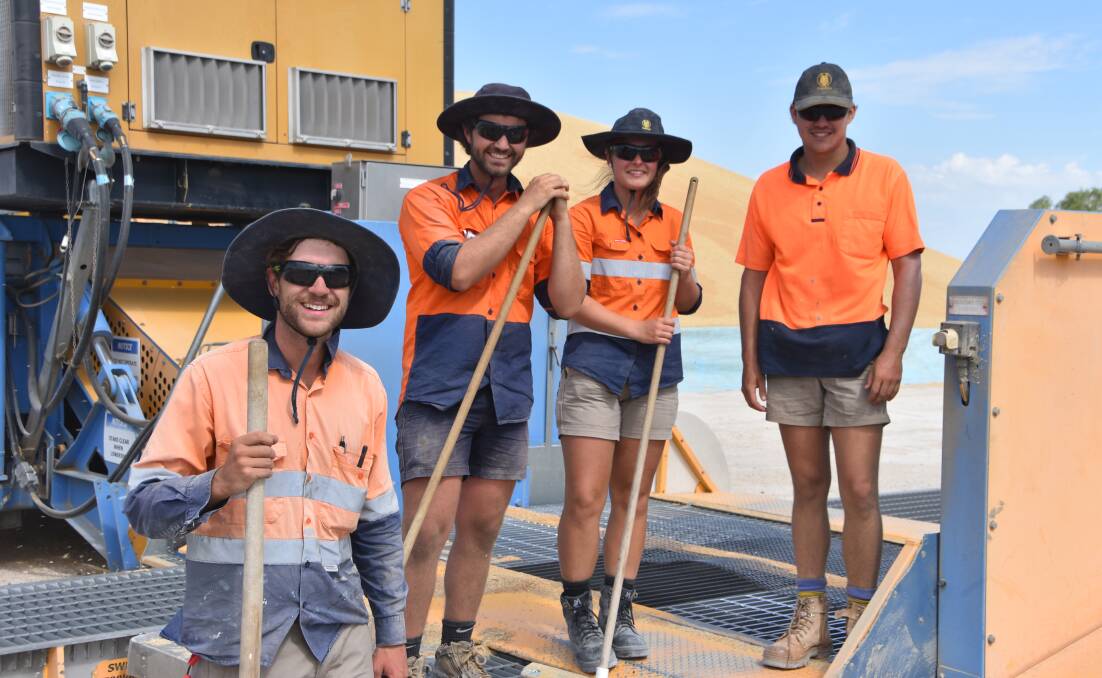CASUAL CONTRACTS: GrainCorp harvest workers Tom Jones, Jacob Glare, Kyra Clarke and Jackson Cross at work at the Natimuk site in Victoria late last year.