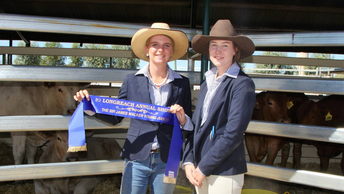 Bronte Cook and Tia Killen, Longreach Pastoral College, first and second placegetters in the Longreach Show young cattle judges competition.