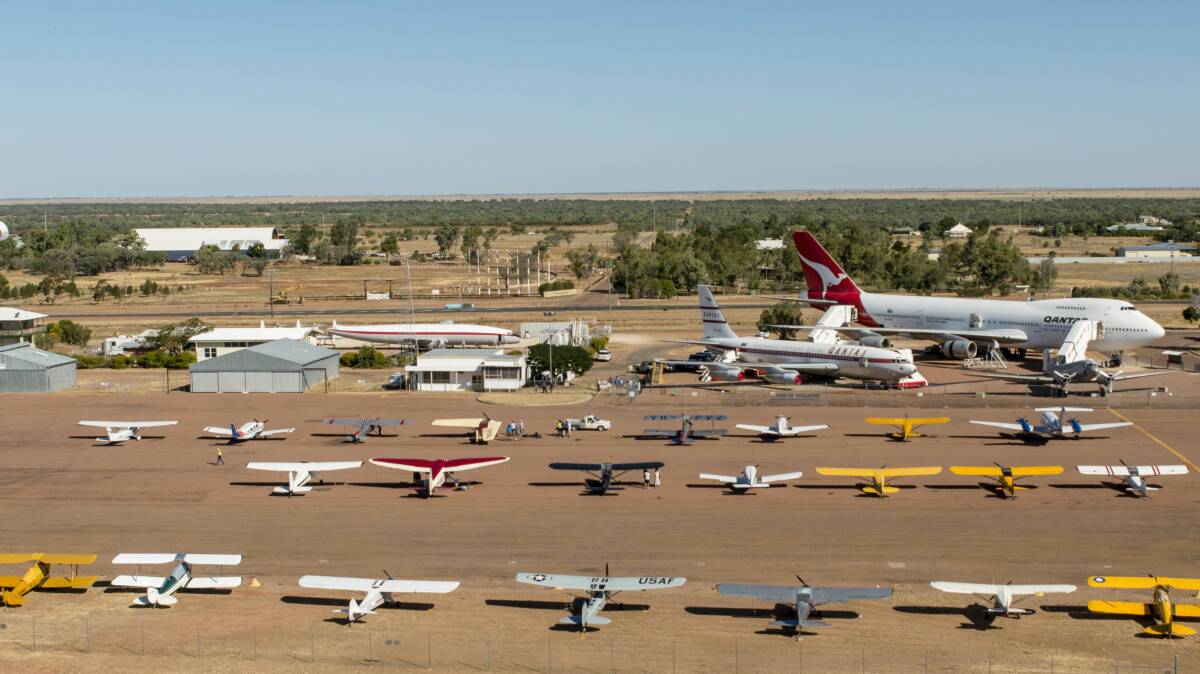 The antique planes lined up on the Longreach airstrip. Photo supplied by QAL.