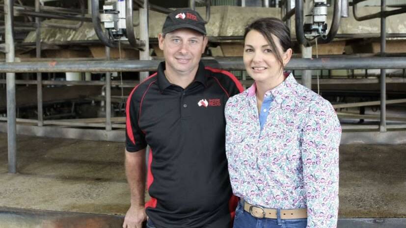 Terry and Shannon Blasche on their farm in south-west Victoria. Picture supplied by WestVic Dairy