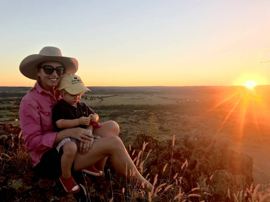 Sarah Hughes and her son, Harry, at Tumbar Station, Queensland.
