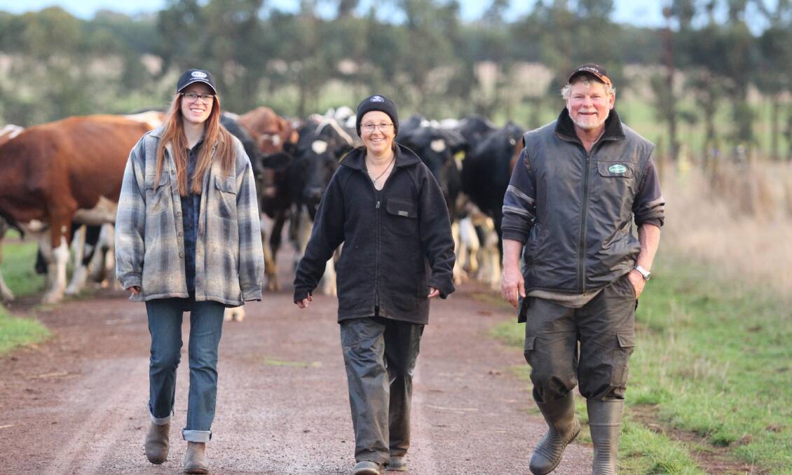 Bungador ACM organic suppliers Catherine and Russell Ford with their daughter Suzanne (left) have more confidence in the dairy industry thanks to organic certification.