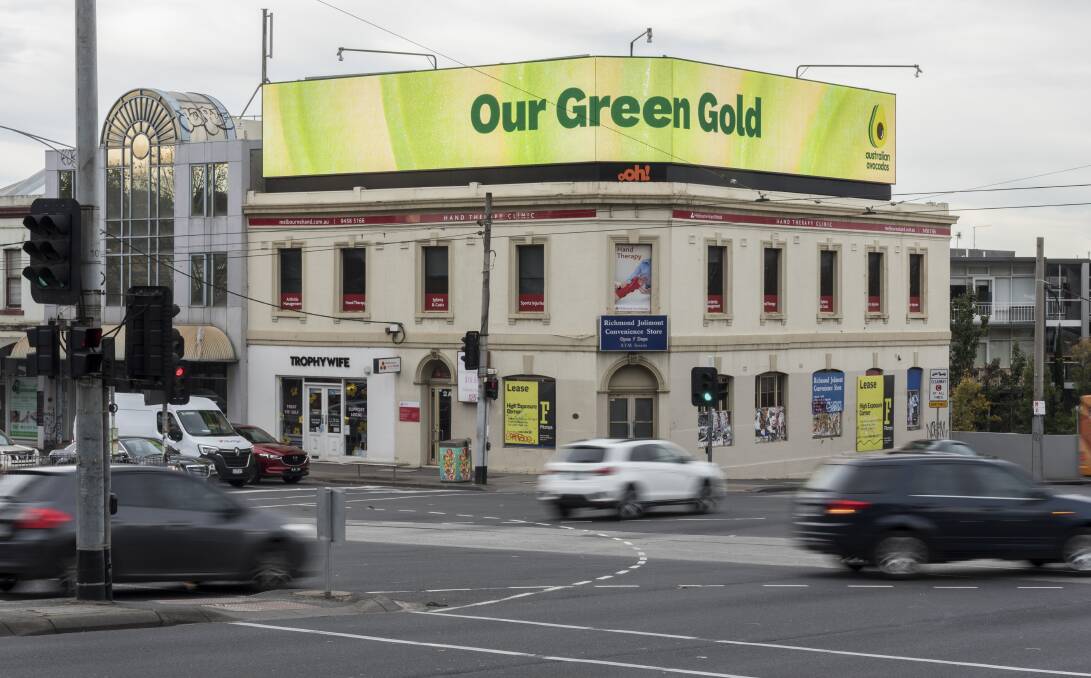PROMINENT: One of the prominent billboards for the "Our Green Gold" campaign from Avocados Australia. 